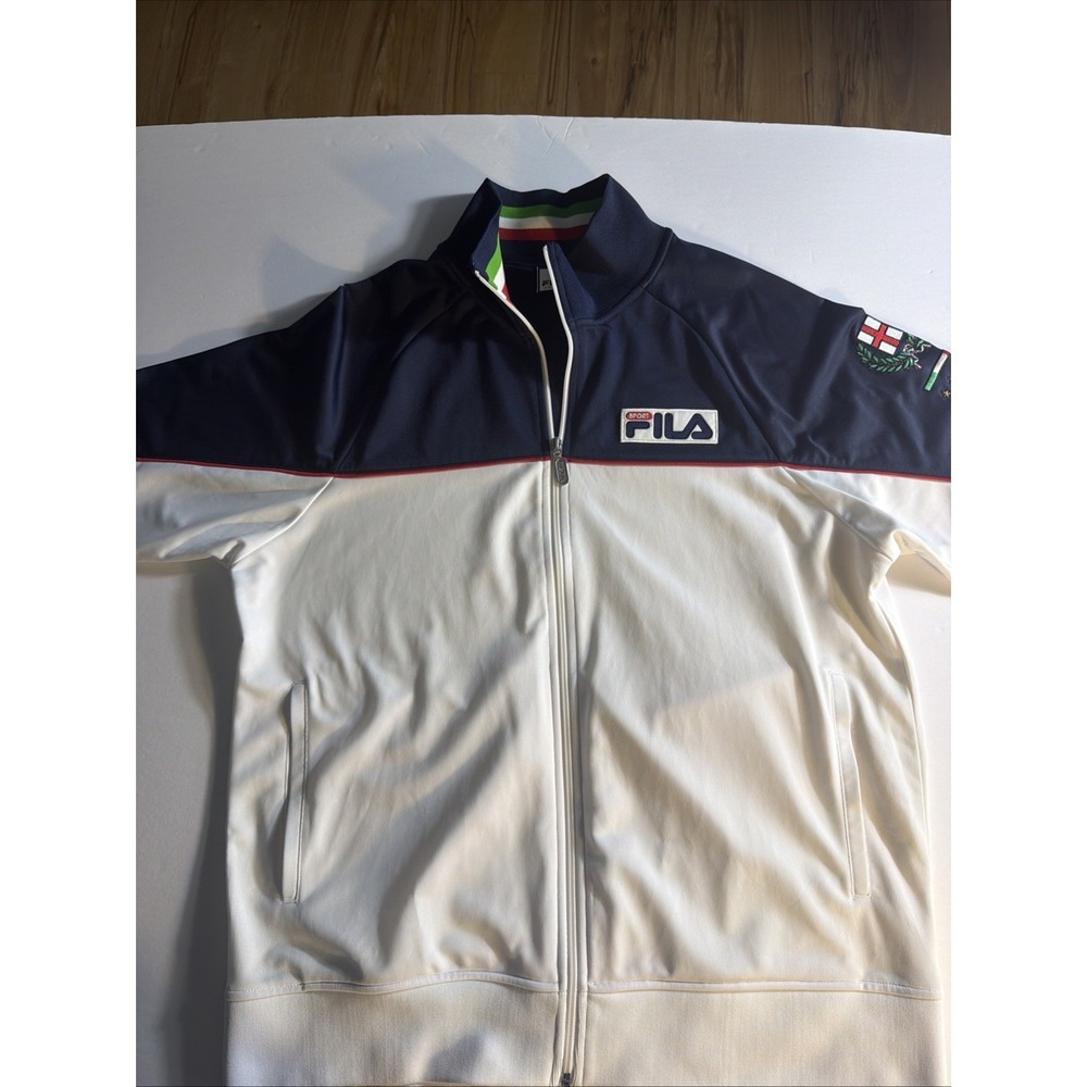 Fila Sport Retro Classic Italia Full Zip White Navy Track Jacket Sz Large